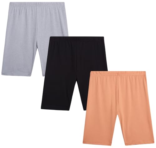 Girls 3-Pack Super Soft Athletic Biker Shorts - Black/Tan/Grey, 7-8