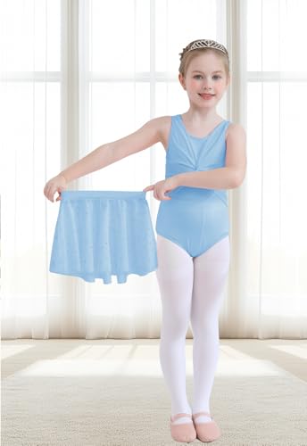 Mesh Front Dance Leotard for Girls with Removable Tutu - Light Blue / 3-4T