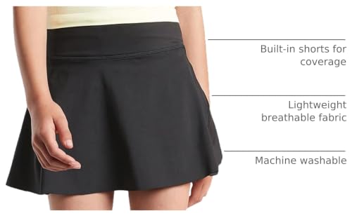 Girl's High-Waisted Active Skort - Lightweight Running & Tennis - Black, 7-8 Years