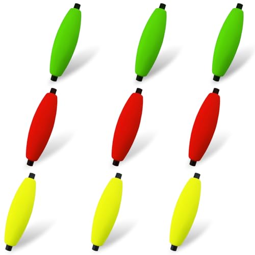 Fishing Bobbers Floats - 9pcs Red, Yellow & Green - 1.5"