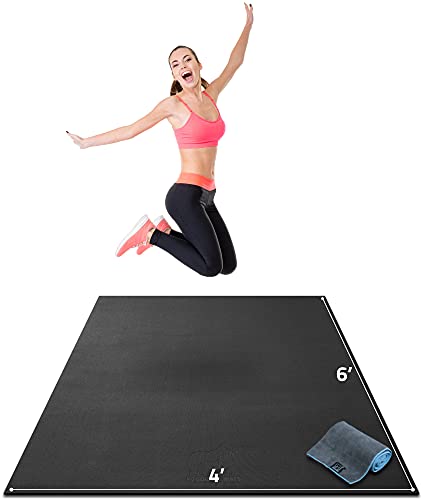 Large Non-Slip Exercise Mat - 6' x 4' with Towel & Straps