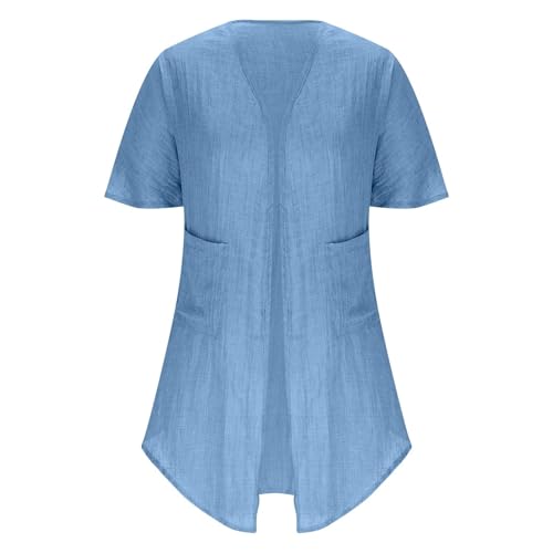 Lightweight Cotton Linen Cardigan for Women - Blue, XX-Large