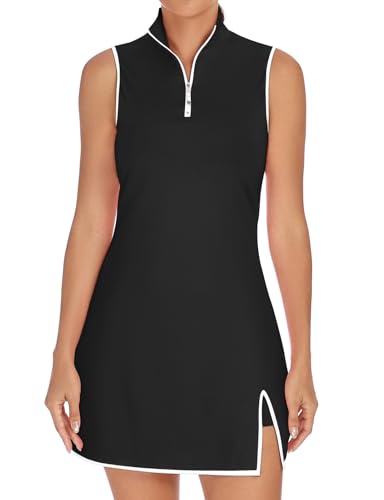 Koscacy Women's Sleeveless Tennis Dress with Shorts - Black, Large | Athletic Golf Outfit