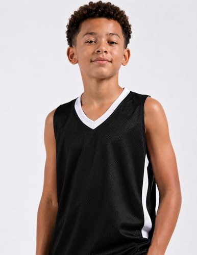 Reversible Boys Basketball Jerseys - Mesh Sleeveless Shirts, Medium Black/White