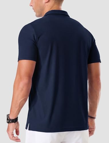 ASYJUMPD Men's Navy Blue Golf Polo Shirt Large Moisture Wicking Athletic Short Sleeve