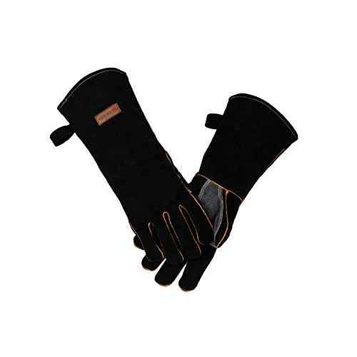 Upgrade KIM YUAN Extreme Heat & Fire Resistant Gloves Leather with Kevlar Stitching,Mitts Perfect for Fireplace, Stove, Oven, Grill, Welding, BBQ, Mig, Pot Holder, Animal Handling 16in up to 932 ¡ÆF