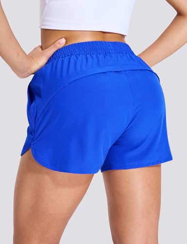 Nepest Women's Running Shorts with Mesh Liner - Elastic Waist, Quick Dry, Medium, A-royal Blue/Black