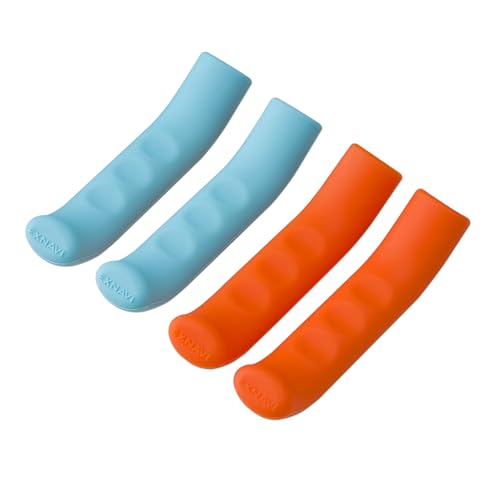Silicone Brake Lever Covers - Anti-Slip Handle Sleeves, 2 Pairs - Blue & Orange
