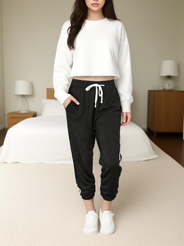 Baggy Sweatpants for Women with Pockets - Large Black