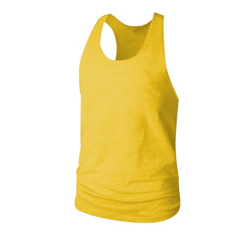 Men's Sleeveless Cotton Tank Top - Yellow, Large for Gym Fitness