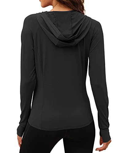Women's UPF 50+ Sun Protection Hoodie - Black, Medium