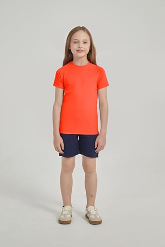 Kids Neon Swim Shirt - Short Sleeve UPF 50+ Rash Guard, 7-8 Years