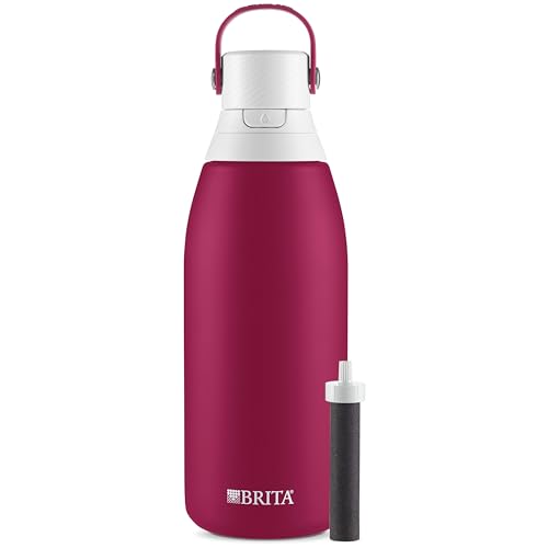 BRITA 32oz Insulated Filtered Water Bottle with Straw - Ruby, Reusable Stainless Steel