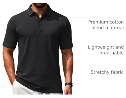Cotrasen Men's Short Sleeve Cotton Pique Golf Polo Shirt - Medium Black