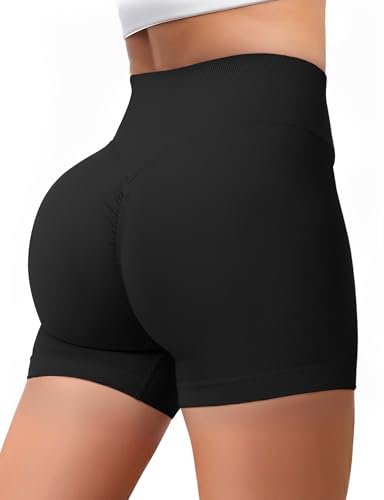 High Waisted Seamless Scrunch Butt Workout Shorts - Black, Small