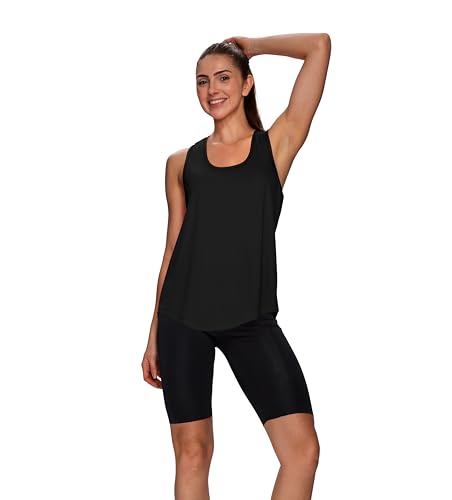 WIHOLL Women's Athletic Tank Top Black Large Summer Workout Gym & Beach Wear