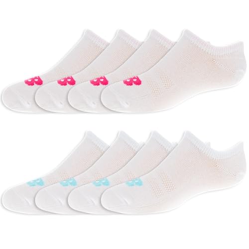 New Balance Kids' Cushioned Performance Liner Socks 8 Pairs - Large White (Pink/Teal Logo)
