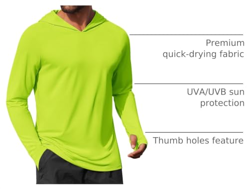 COOFANDY UPF 50+ Men's Hooded Rash Guard Shirt, Fluorescent Green XL, Quick Dry