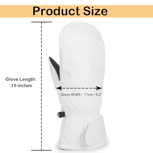 Winter Thermal Ski Mittens - Waterproof Windproof Snow Gloves - White