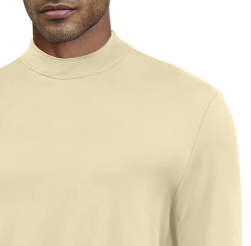Men's Long Sleeve Mock Turtleneck Casual Thermal Shirt - Khaki 3X-Large