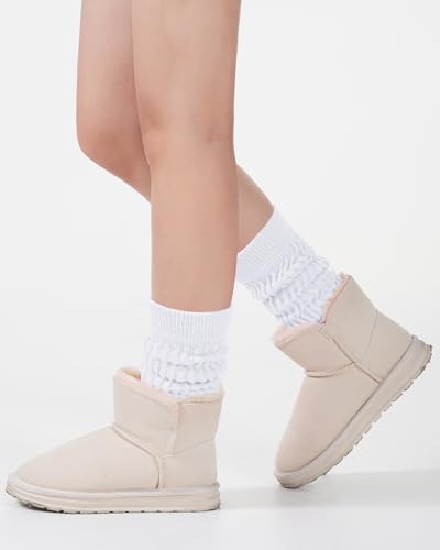 Knee High Slouch Socks for Women - Long Tube Scrunch - White