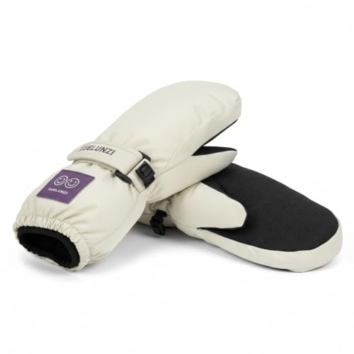 Kids Ski Mittens - Windproof Warm Fleece Lined Gloves - Beige