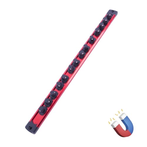 Magnetic Socket Holder Organizer Set:3/8-Inch Drive Socket Trays Socket, 360¡Æ Swivel 14 Clips Socket Holder Kit, For Automotive Mechanic Garage (Red)