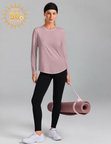 PINSPARK Women's Long Sleeve Workout Top - Athletic Hiking Shirt, Medium/Warm Tan