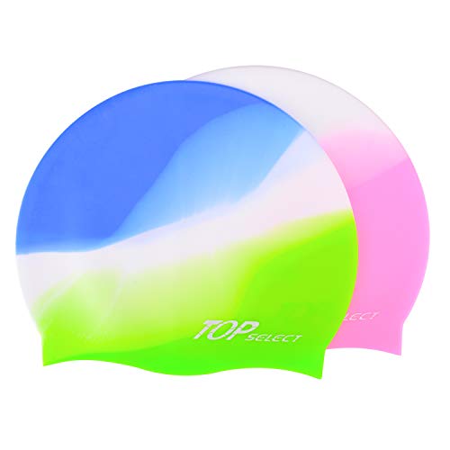 2-Pack Silicone Swim Caps for Kids - Pink & Blue Green