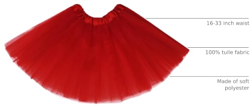 Girls Tutu Skirt - 3 Layers Tulle Ballet Costume - Red