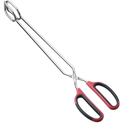 16-Inch Stainless Steel Scissor Tongs - Red