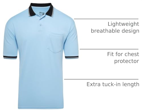 Short Sleeve Polo Umpire Shirt for Baseball & Softball - X-Large Light Blue
