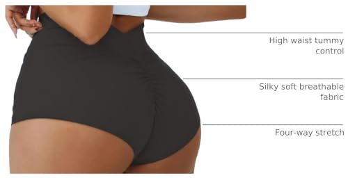 Gaimoliso Women's High Waist Yoga Shorts Medium Carbon Black Scrunch Booty Workout Bottoms