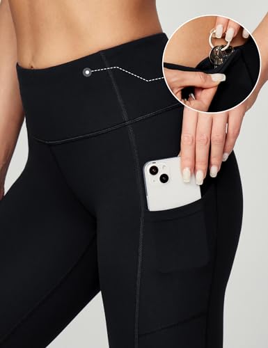Ewedoos Women's Yoga Pants with Pockets - Medium New Black Compression Leggings for Workout & Tummy Control