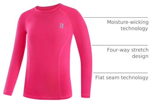 Boys Compression Shirt - Kids Long Sleeve Athletic Undershirt - Medium Pink