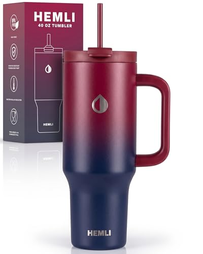 Hemli 40oz Insulated Stainless Steel Tumbler with Handle & Straw - Red Purple