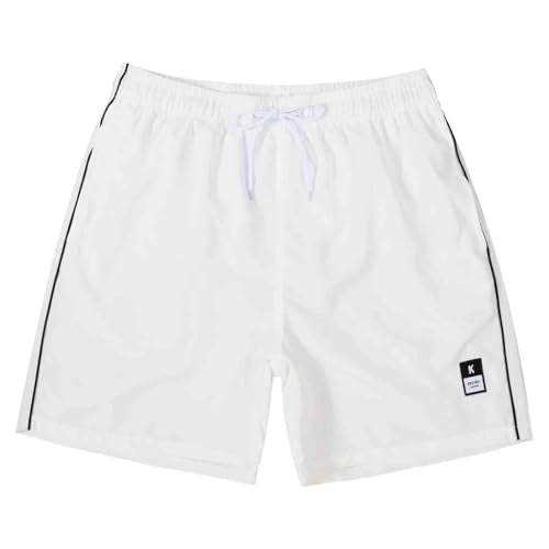 Quick Dry Men's Swim Trunks - 5-Inch Inseam Beach Shorts - Beige, Medium