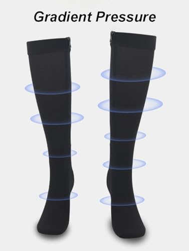 Compression Socks with Zipper - 15-20mmHg Closed Toe - Black, Large