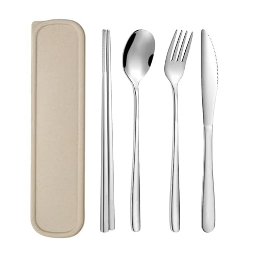 Portable Travel Cutlery Set - 4-Piece Stainless Steel Flatware