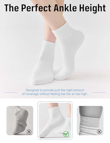 Thin Cotton Ankle Socks for Women - 5 Pairs, White