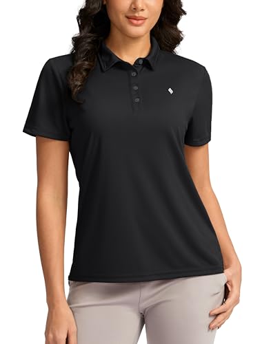 Women's Black Large Golf Polo Shirt Short Sleeve Moisture-Wicking Collared Top