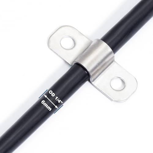 1/4 Inch Stainless Steel Conduit Clamps 2 Hole Pipe Clamps U Pipe Bracket Conduit Fixing Clips, Universal Clamp for Cylindrical Components - Fits OD 6 mm (Approx. 1/4") | 20 Pcs