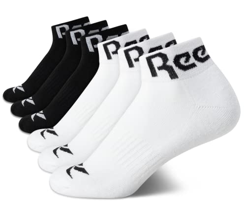 Reebok Women’s Quarter Socks 6-Pack - Black/White, Moisture-Wicking Cushioned Ankle