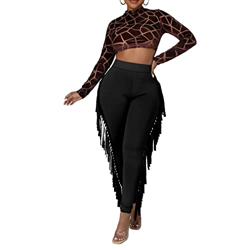 High Waist Fringed Jogger Sweatpants - X-Large Black