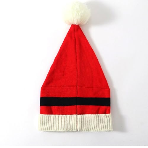 Christmas Knitted Beanie Hat with Pompom - Red Santa Hat
