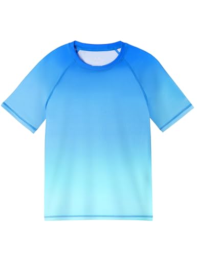 Boys Rash Guard Swim Shirt - UPF 50+ Quick Dry - Medium Blue-Green
