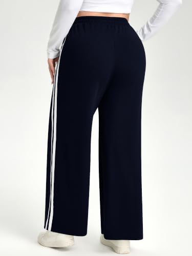 Plus Size Navy Blue Straight Leg Sweatpants for Women with Pockets - 3X-Large