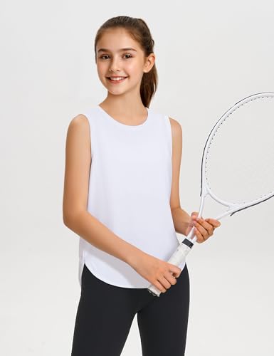 Girls Quick Dry Athletic Tank Top - Sleeveless, UPF50+, 9-10 Years, White