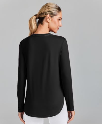 Long Sleeve Workout Top for Women - UPF 50+, Large, Black