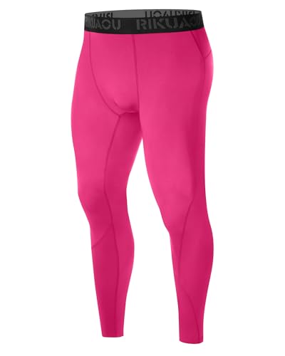 Men's Compression Pants Athletic Tights for Gym Workout - Medium Rose Pink